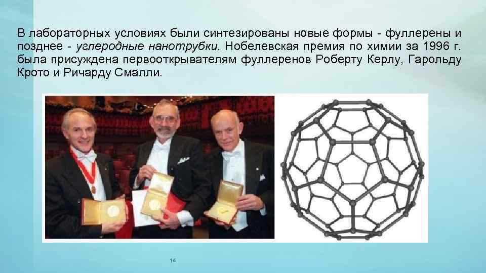 В лабораторных условиях были синтезированы новые формы - фуллерены и позднее - углеродные нанотрубки.