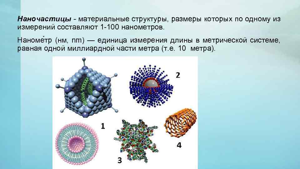Наночастицы - материальные структуры, размеры которых по одному из измерений составляют 1 -100 нанометров.