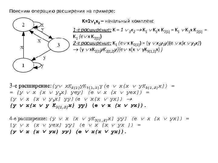 Поясним операцию расширения на примере: K=1 1 x 2 – начальный комплекс 1 -е