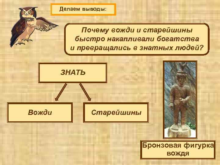 Делаем выводы: Почему вожди и старейшины быстро накапливали богатства и превращались в знатных людей?