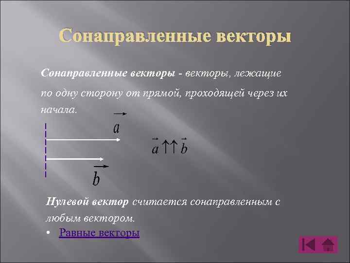 Любые два сонаправленных вектора равны. Сонаправленные векторы. Сонаправленные векторы на прямой. Сонаправленные векторы на одной прямой. Сонаправленные векторы равны.