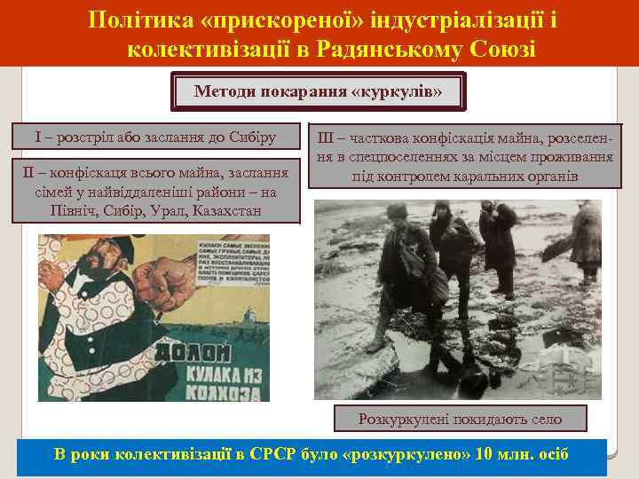 Політика «прискореної» індустріалізації і колективізації в Радянському Союзі Методи покарання «куркулів» I – розстріл
