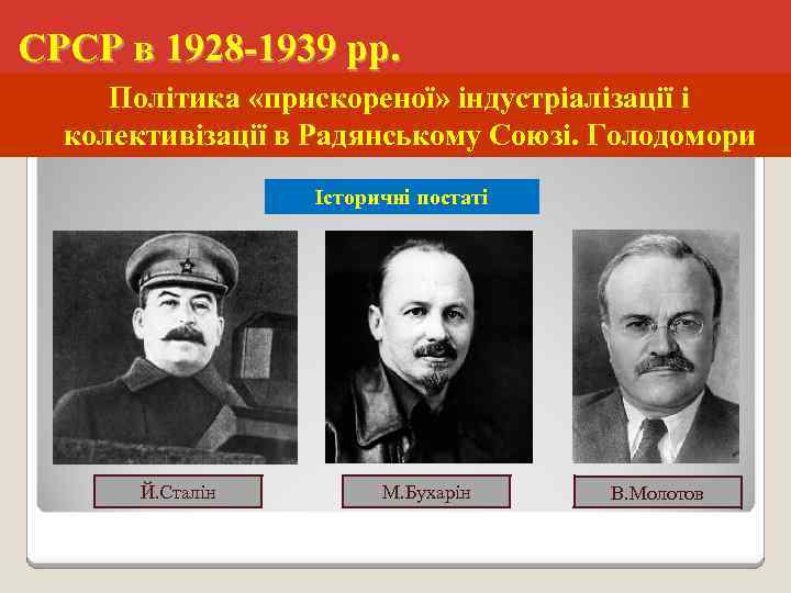 СРСР в 1928 -1939 рр. Політика «прискореної» індустріалізації і колективізації в Радянському Союзі. Голодомори