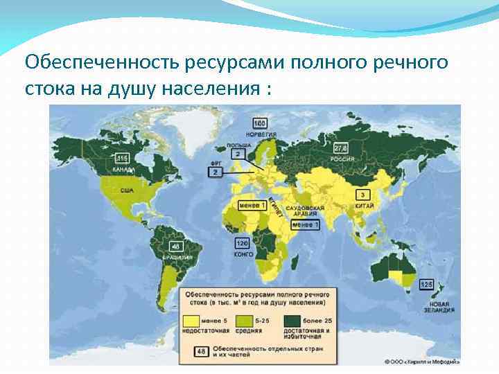 Обеспеченность ресурсами полного речного стока на душу населения : 