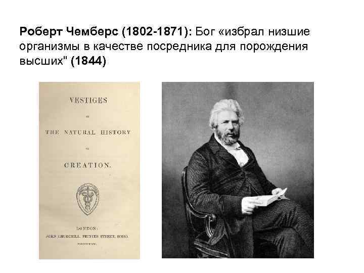Роберт Чемберс (1802 -1871): Бог «избрал низшие организмы в качестве посредника для порождения высших"
