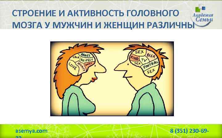 СТРОЕНИЕ И АКТИВНОСТЬ ГОЛОВНОГО МОЗГА У МУЖЧИН И ЖЕНЩИН РАЗЛИЧНЫ asemya. com 8 (351)