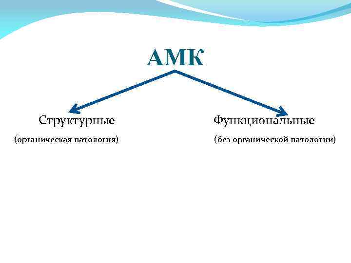 АМК Структурные (органическая патология) Функциональные (без органической патологии) 