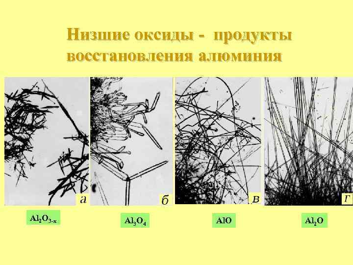 Низшие оксиды - продукты восстановления алюминия Al 2 O 3 -x Al 3 O