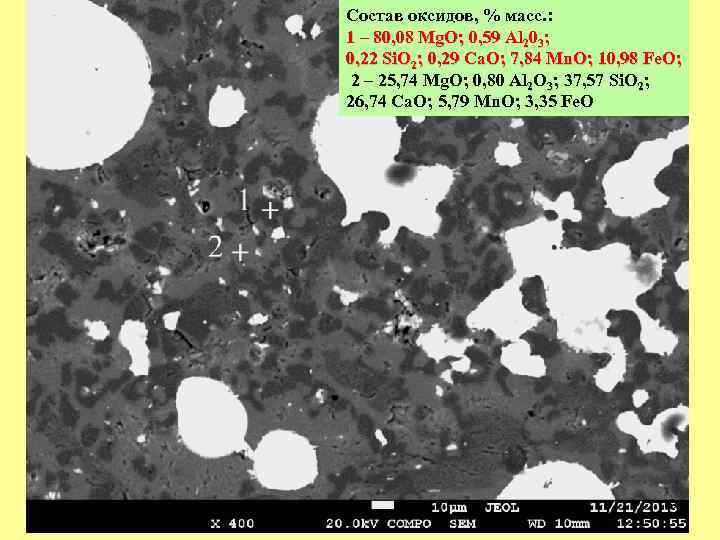 Состав оксидов, % масс. : 1 – 80, 08 Mg. O; 0, 59 Al