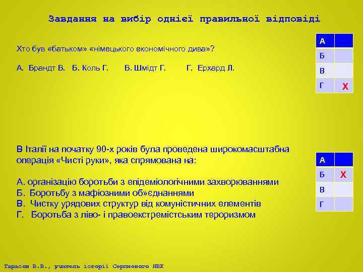 Завдання на вибір однієї правильної відповіді Хто був «батьком» «німецького економічного дива» ? А.