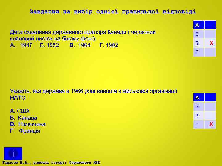 Завдання на вибір однієї правильної відповіді А Дата схвалення державного прапора Канади ( червоний