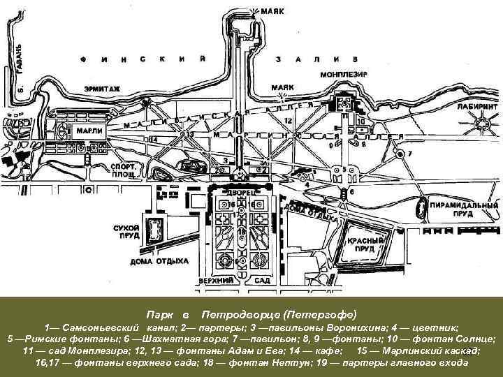 Схема парка петродворца