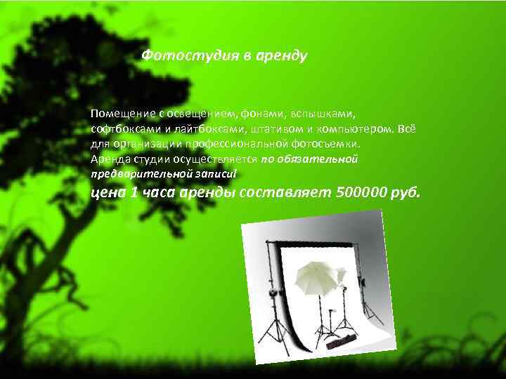  Фотостудия в аренду Помещение с освещением, фонами, вспышками, софтбоксами и лайтбоксами, штативом и