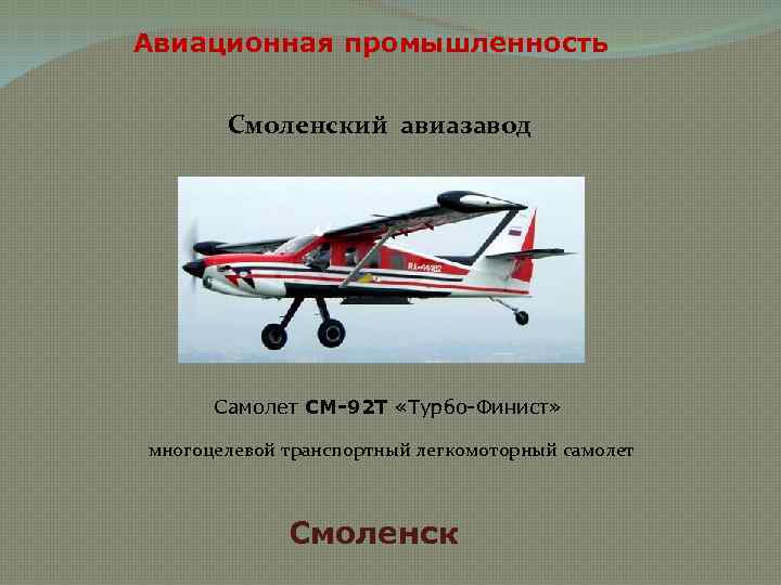 Авиационная промышленность Смоленский авиазавод Самолет СМ-92 Т «Турбо-Финист» многоцелевой транспортный легкомоторный самолет Смоленск 