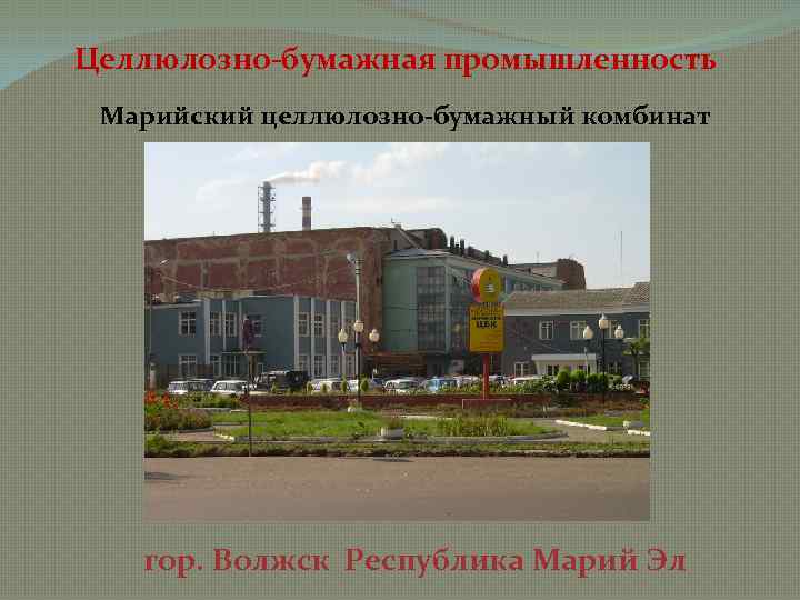 Целлюлозно-бумажная промышленность Марийский целлюлозно-бумажный комбинат гор. Волжск Республика Марий Эл 