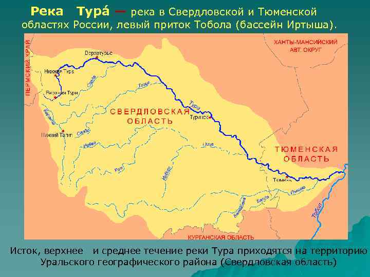  Река Тура — река в Свердловской и Тюменской областях России, левый приток Тобола