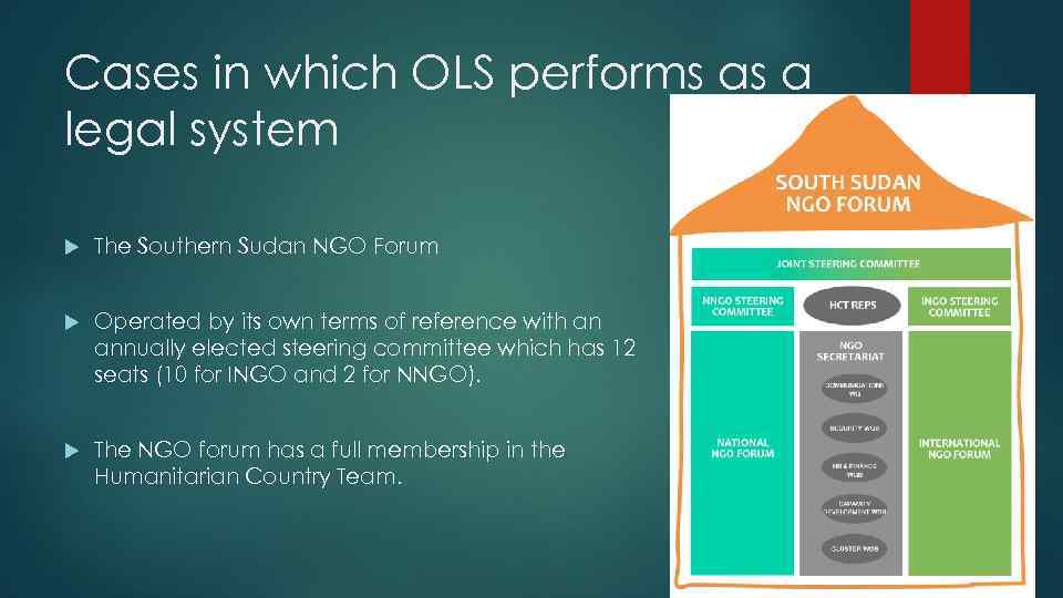 Cases in which OLS performs as a legal system The Southern Sudan NGO Forum