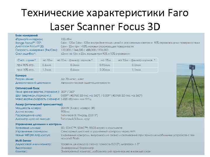 Технические характеристики Faro Laser Scanner Focus 3 D 