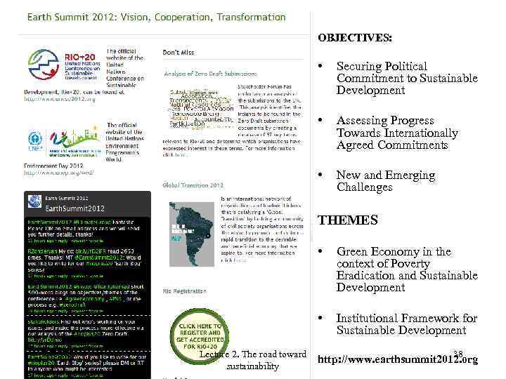 OBJECTIVES: • Securing Political Commitment to Sustainable Development • Assessing Progress Towards Internationally Agreed