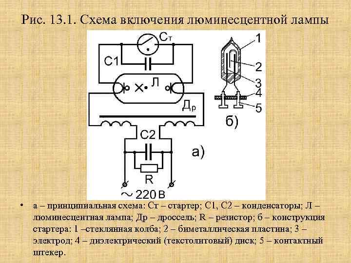 Схема включения дросселя. Бесстартерная схема включения люминесцентных ламп. Электрическая Стартерная схема зажигания люминесцентной лампы. Обозначения на схеме включения люминесцентной лампы.