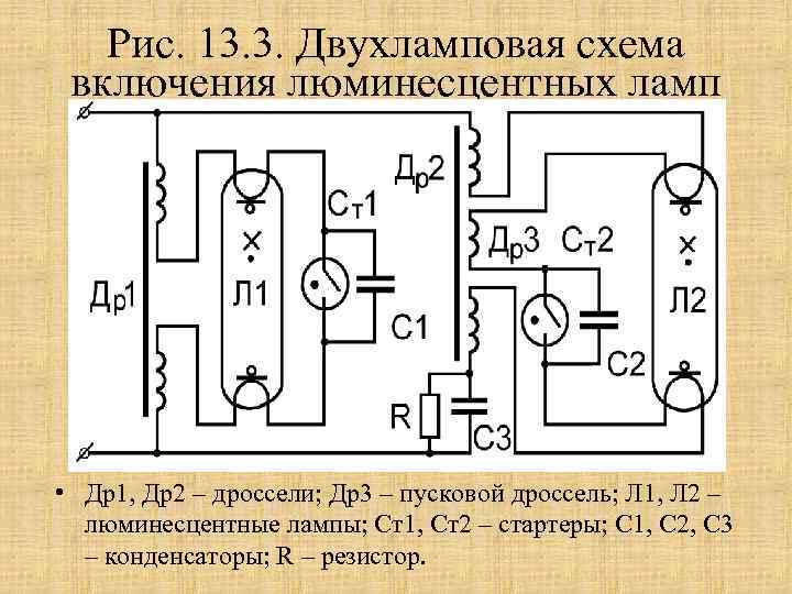 Стартер в схеме включения люминесцентной лампы служит для