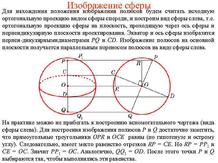 Изображение сферы положения изображения полюсов будем Для нахождения считать исходную ортогональную проекцию видом сферы