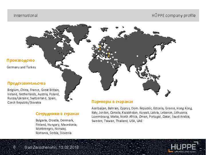 International HÜPPE company profile Производство Germany and Turkey Представительства Belgium, China, France, Great Britain,