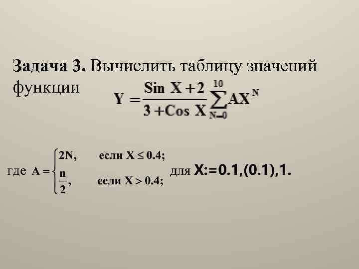 Задача 3. Вычислить таблицу значений функции 