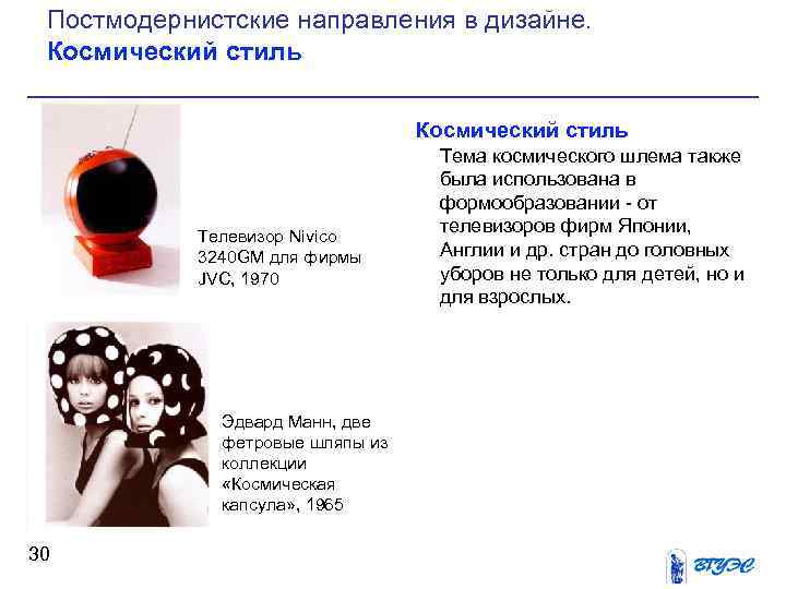 Постмодернистские направления в дизайне. Космический стиль Телевизор Nivico 3240 GM для фирмы JVC, 1970