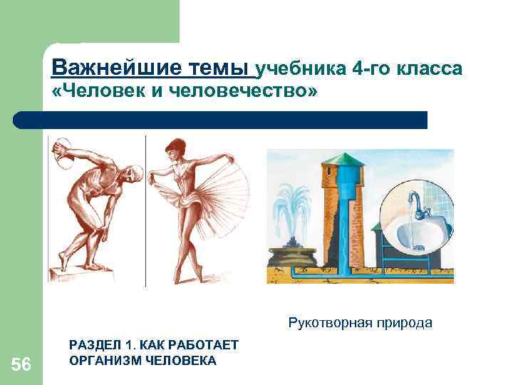 Важнейшие темы учебника 4 -го класса «Человек и человечество» Рукотворная природа 56 РАЗДЕЛ 1.