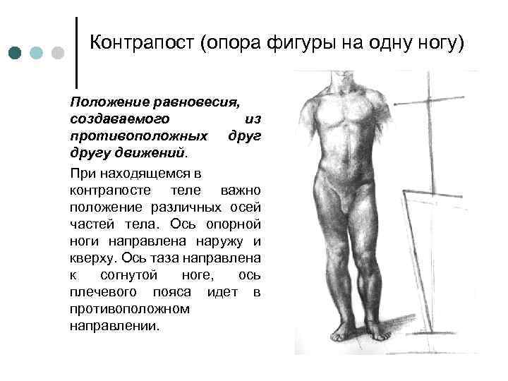 Контрапост (опора фигуры на одну ногу) Положение равновесия, создаваемого из противоположных другу движений. При