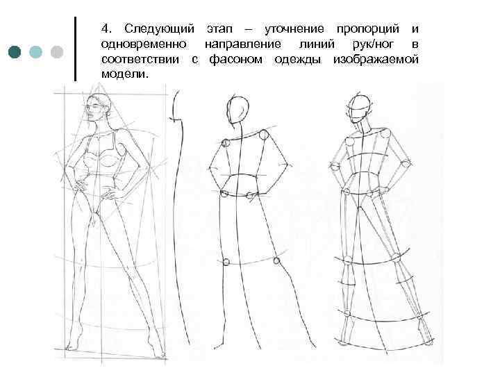 4. Следующий этап – уточнение пропорций и одновременно направление линий рук/ног в соответствии с