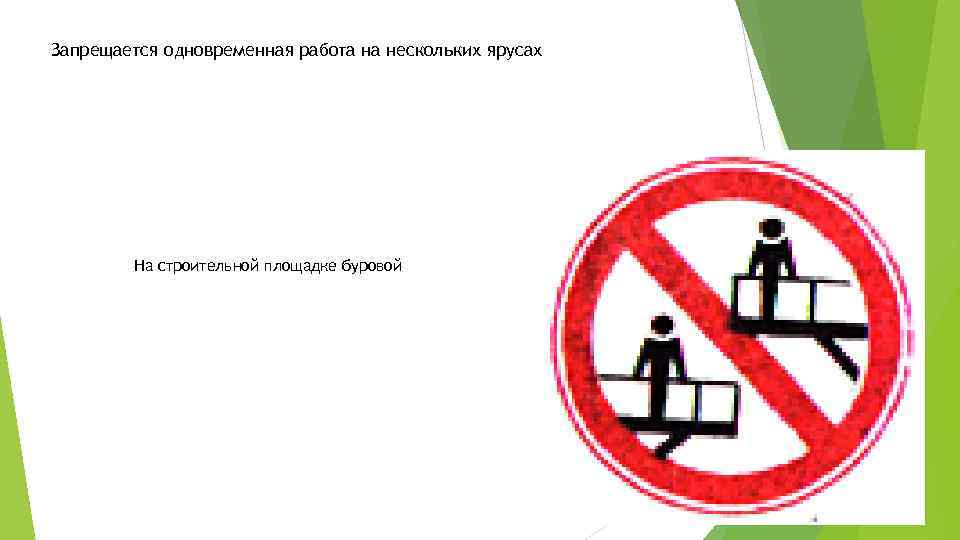 Запрещается одновременная работа на нескольких ярусах На строительной площадке буровой 