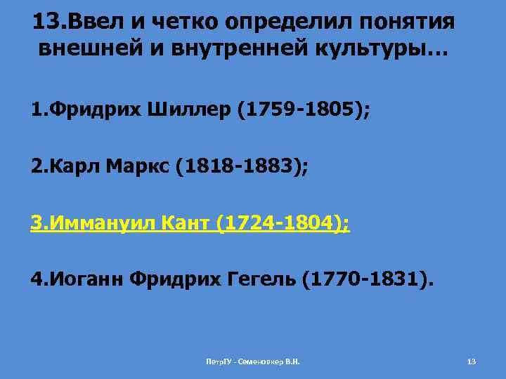 13. Ввел и четко определил понятия внешней и внутренней культуры… 1. Фридрих Шиллер (1759