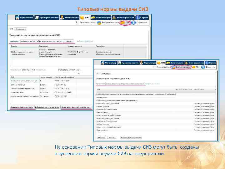 Типовые нормы выдачи СИЗ На основании Типовых нормы выдачи СИЗ могут быть созданы внутренние