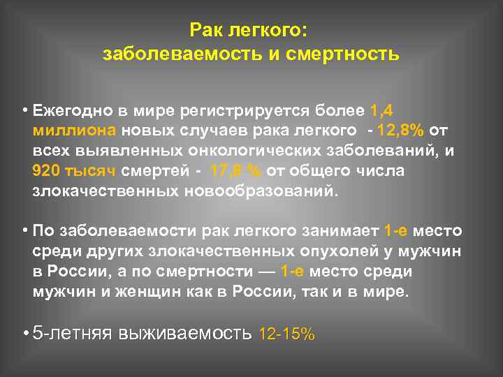 Рак легкого: заболеваемость и смертность • Ежегодно в мире регистрируется более 1, 4 миллиона