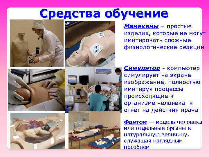 Средства обучение Манекены – простые изделия, которые не могут имитировать сложные физиологические реакции Симулятор