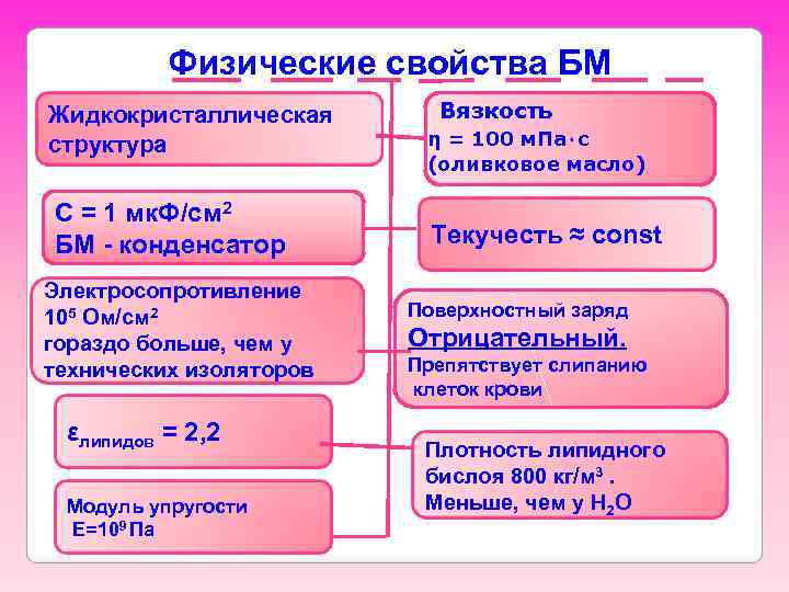 Физические свойства БМ Жидкокристаллическая структура С = 1 мк. Ф/см 2 БМ - конденсатор