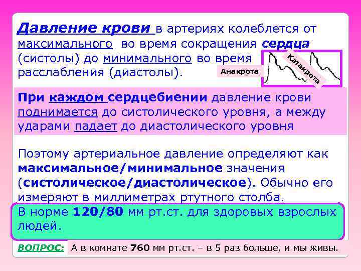 Давление крови в артериях колеблется от максимального во время сокращения сердца К ат (систолы)