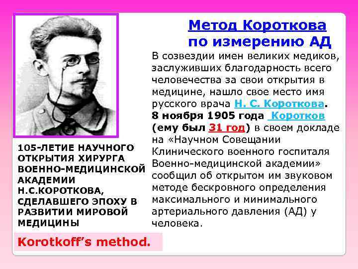 Метод Короткова по измерению АД В созвездии имен великих медиков, заслуживших благодарность всего человечества