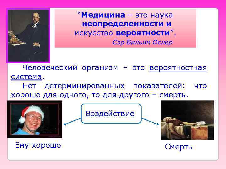 “Медицина – это наука неопределенности и искусство вероятности”. Сэр Вильям Ослер Человеческий организм –