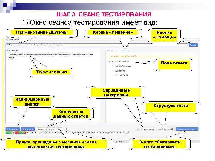 ШАГ 3. СЕАНС ТЕСТИРОВАНИЯ 1) Окно сеанса тестирования имеет вид: 