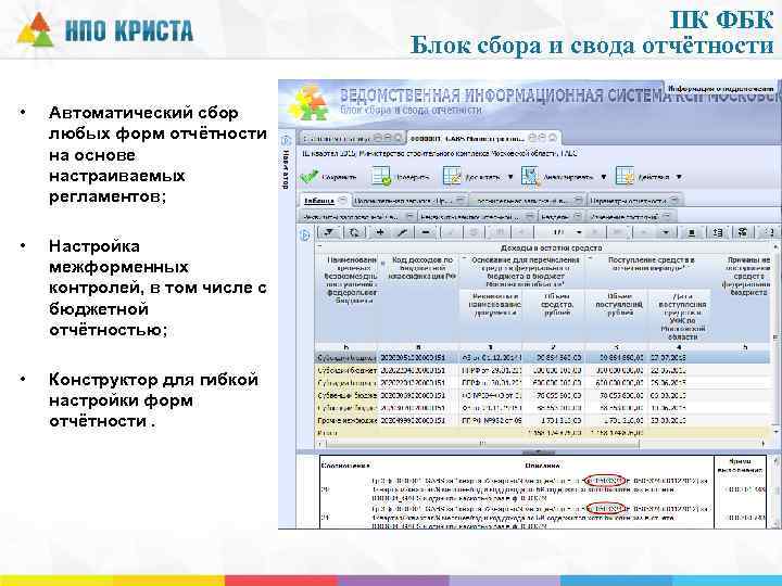 ПК ФБК Блок сбора и свода отчётности • Автоматический сбор любых форм отчётности на