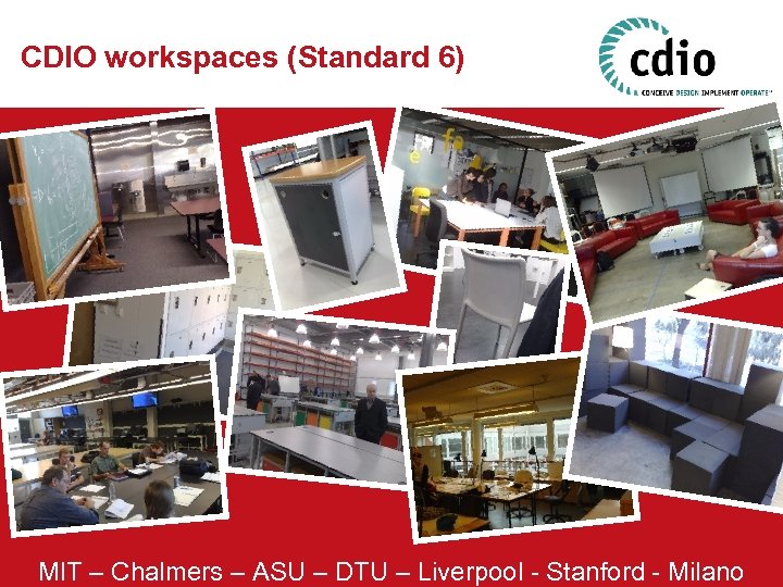 CDIO workspaces (Standard 6) MIT – Chalmers – ASU – DTU – Liverpool -