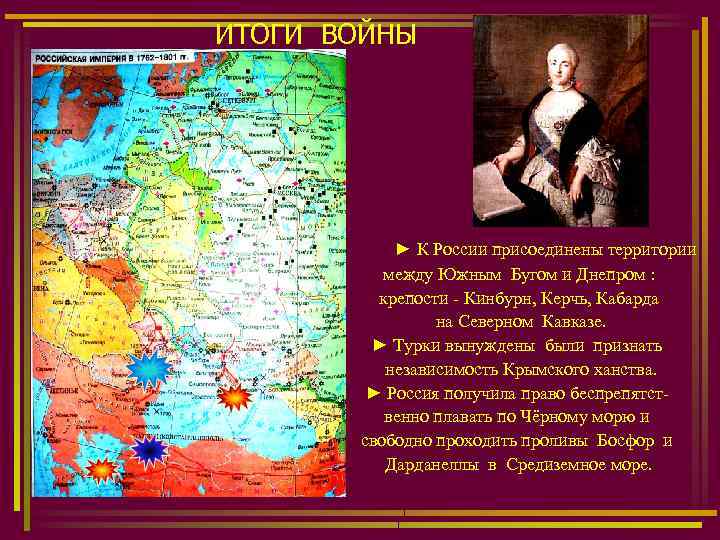 ИТОГИ ВОЙНЫ ► К России присоединены территории между Южным Бугом и Днепром : крепости