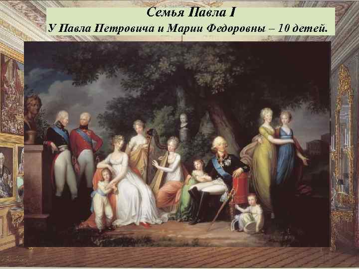 Семья Павла I У Павла Петровича и Марии Федоровны – 10 детей. 