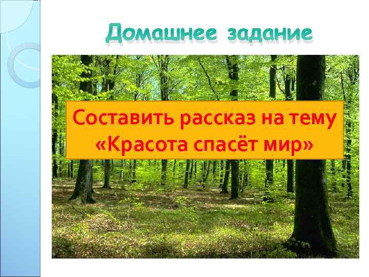 Домашнее задание Составить рассказ на тему «Красота спасёт мир» 