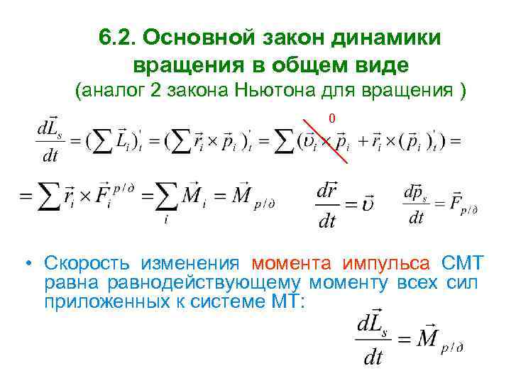 6. 2. Основной закон динамики вращения в общем виде (аналог 2 закона Ньютона для