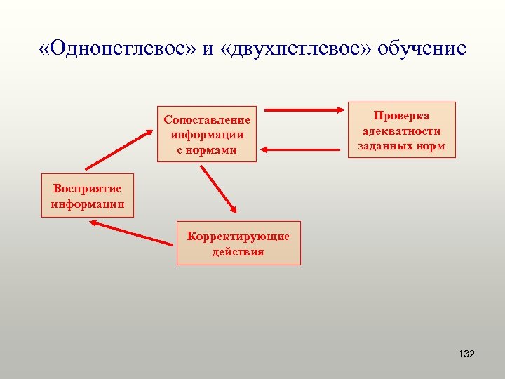  «Однопетлевое» и «двухпетлевое» обучение Сопоставление информации с нормами Проверка адекватности заданных норм Восприятие