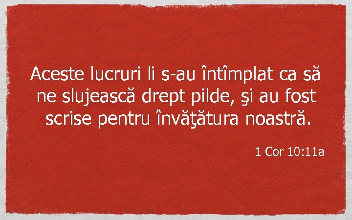 Aceste lucruri li s-au întîmplat ca să ne slujească drept pilde, şi au fost
